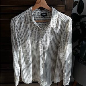 INC International Concepts White and Black Patterned Blouse